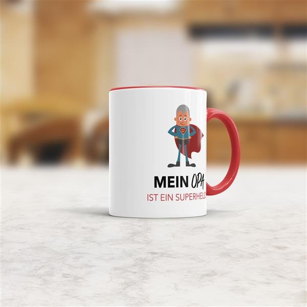 Tasse Mein Opa ist ein Superheld  - Innen &amp; Henkel Rot