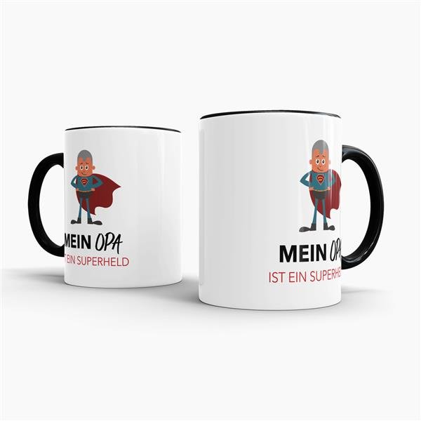Tasse Mein Opa ist ein Superheld  - Innen &amp; Henkel Schwarz