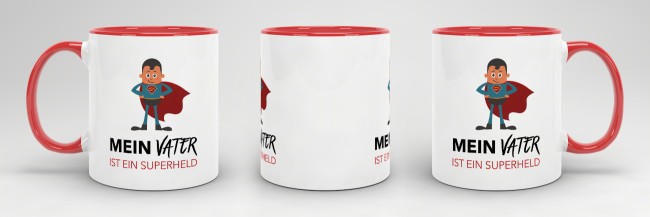 Tasse Mein Vater ist ein Superheld  - Innen &amp; Henkel Rot