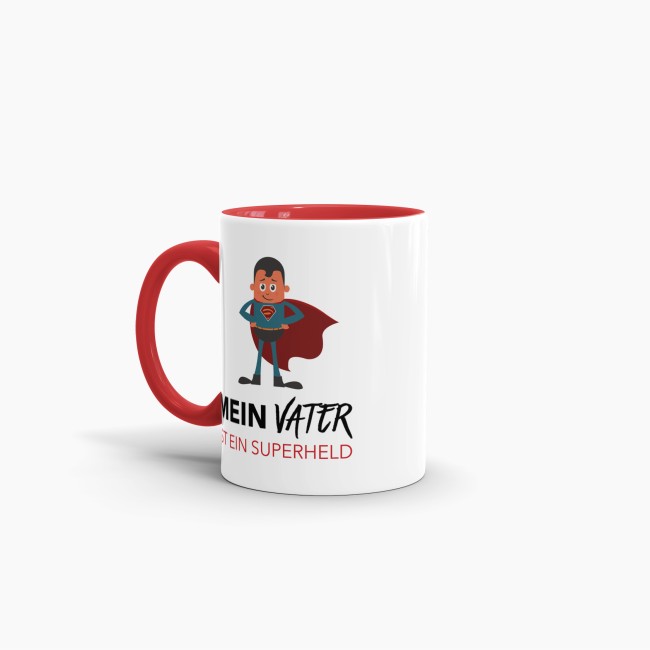 Tasse Mein Vater ist ein Superheld  - Innen &amp; Henkel Rot