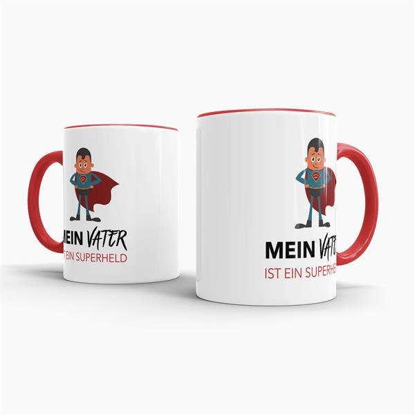 Tasse Mein Vater ist ein Superheld  - Innen &amp; Henkel Rot