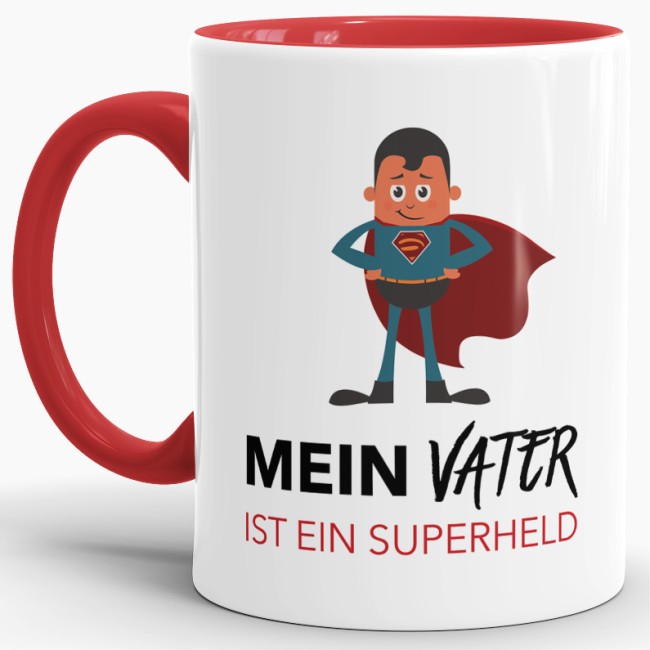 Tasse Mein Vater ist ein Superheld  - Innen &amp; Henkel Rot
