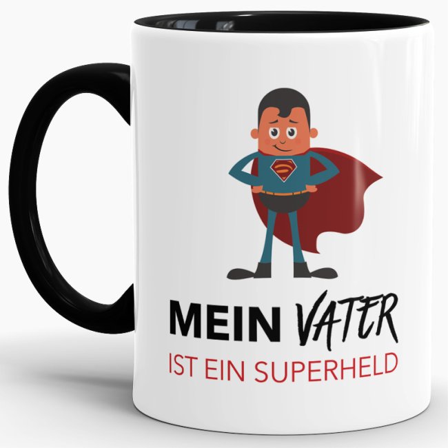 Tasse Mein Vater ist ein Superheld  - Innen &amp; Henkel Schwarz