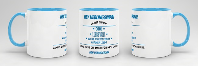 Tasse f&uuml;r Lieblingspapa vom Lieblingssohn - Innen &amp; Henkel Blau