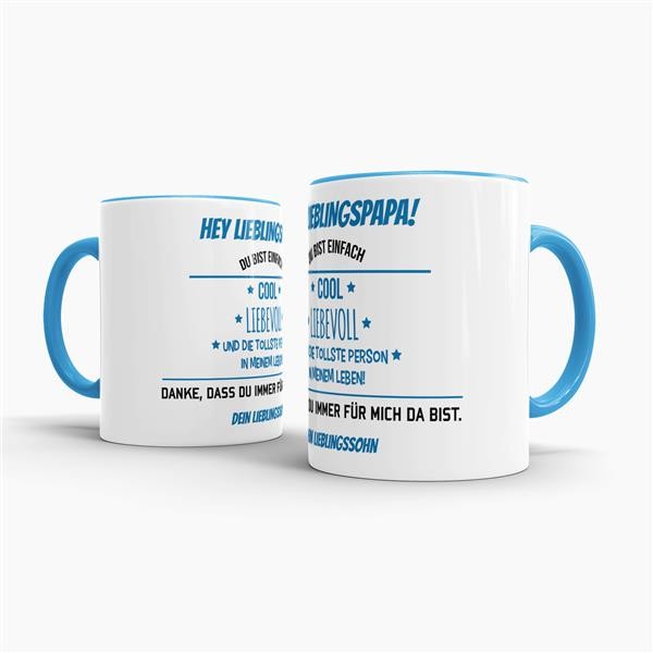 Tasse f&uuml;r Lieblingspapa vom Lieblingssohn - Innen &amp; Henkel Blau