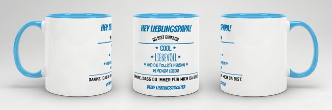 Tasse f&uuml;r Lieblingspapa von der Lieblingstochter - Innen &amp; Henkel Blau
