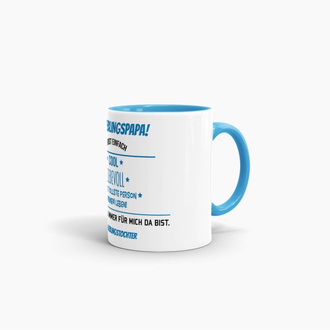 Tasse f&uuml;r Lieblingspapa von der Lieblingstochter - Innen &amp; Henkel Blau