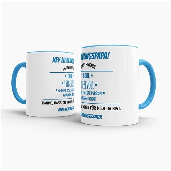 Tasse f&uuml;r Lieblingspapa von der Lieblingstochter - Innen &amp; Henkel Blau