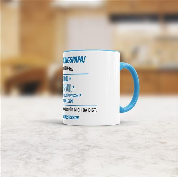 Tasse f&uuml;r Lieblingspapa von der Lieblingstochter - Innen &amp; Henkel Blau