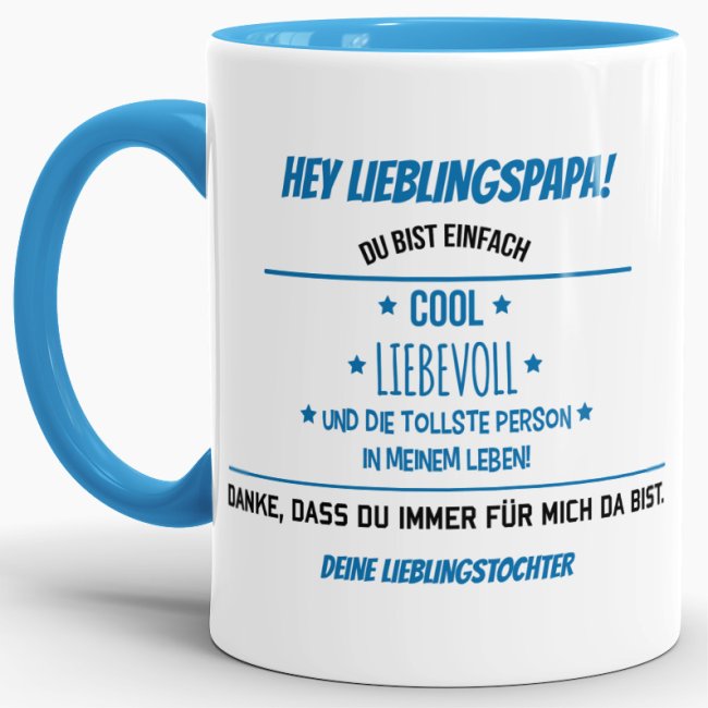 Tasse f&uuml;r Lieblingspapa von der Lieblingstochter - Innen &amp; Henkel Blau