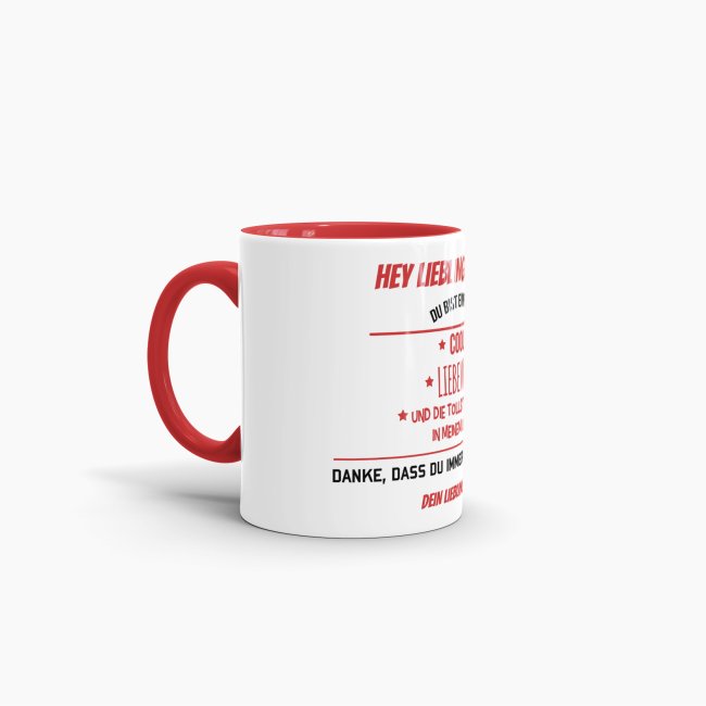 Tasse f&uuml;r Lieblingsmama vom Lieblingssohn - Innen &amp; Henkel Rot