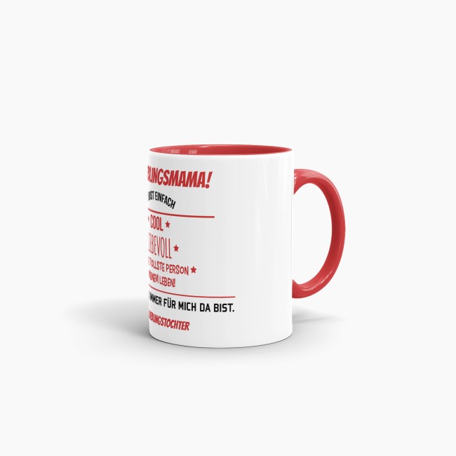 Tasse f&uuml;r Lieblingsmama von der Lieblingstochter - Innen &amp; Henkel Rot