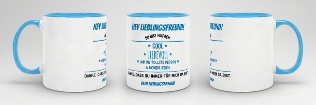 Tasse f&uuml;r Lieblingsfreund vom Lieblingsfreund - Innen &amp; Henkel Blau