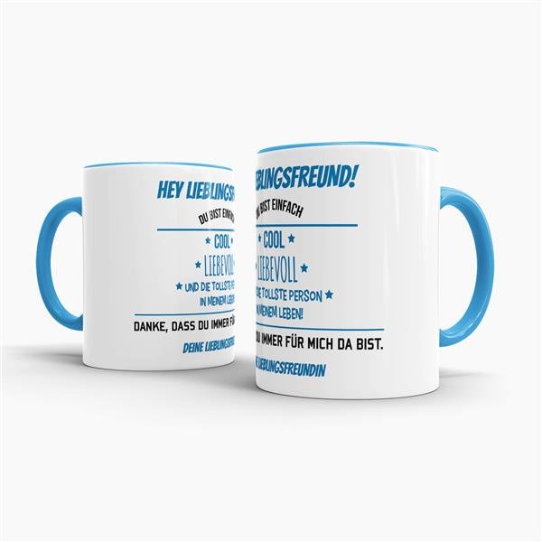 Tasse f&uuml;r Lieblingsfreund von der Lieblingsfreundin - Innen &amp; Henkel Blau