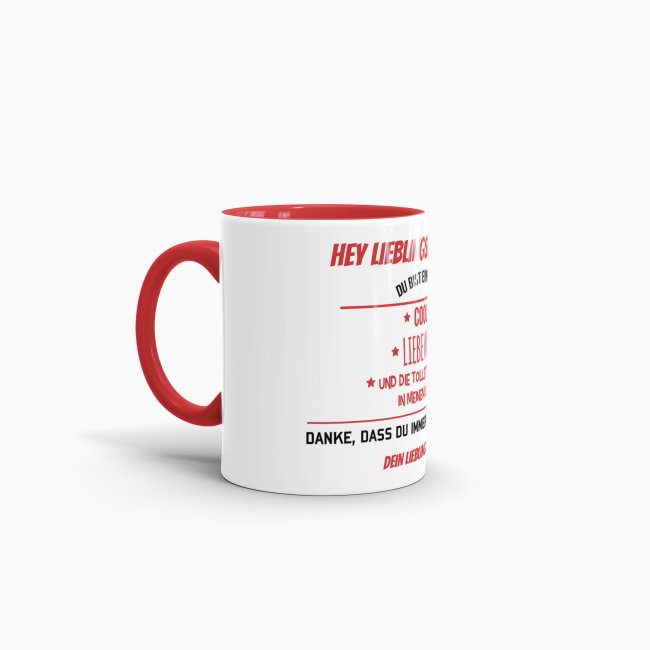 Tasse f&uuml;r Lieblingsfreundin vom Lieblingsfreund - Innen &amp; Henkel Rot
