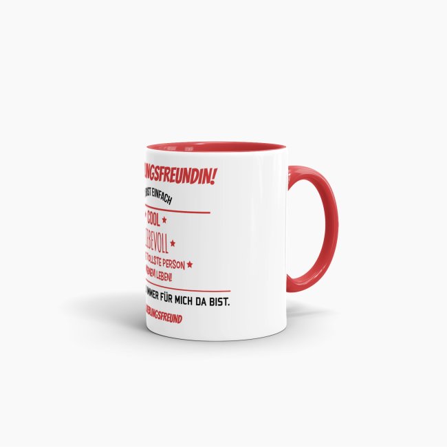 Tasse f&uuml;r Lieblingsfreundin vom Lieblingsfreund - Innen &amp; Henkel Rot