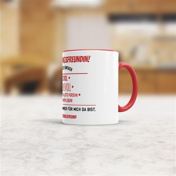 Tasse f&uuml;r Lieblingsfreundin vom Lieblingsfreund - Innen &amp; Henkel Rot