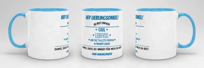 Tasse f&uuml;r Lieblingsonkel vom Lieblingsneffe - Innen &amp; Henkel Blau