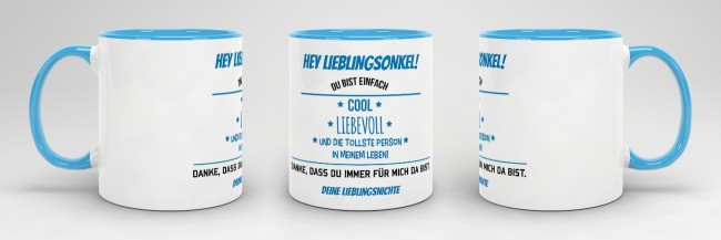 Tasse f&uuml;r Lieblingsonkel von der Lieblingsnichte - Innen &amp; Henkel Blau