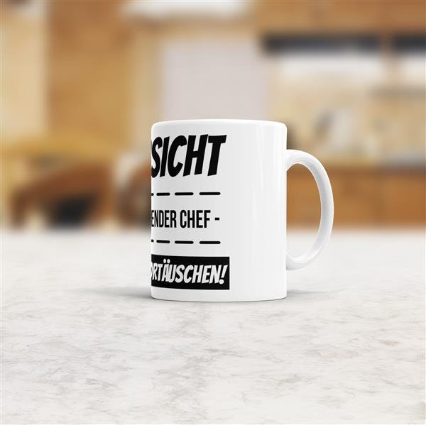 Tasse mit Spruch - Vorsicht Freilaufender Chef - Weiss