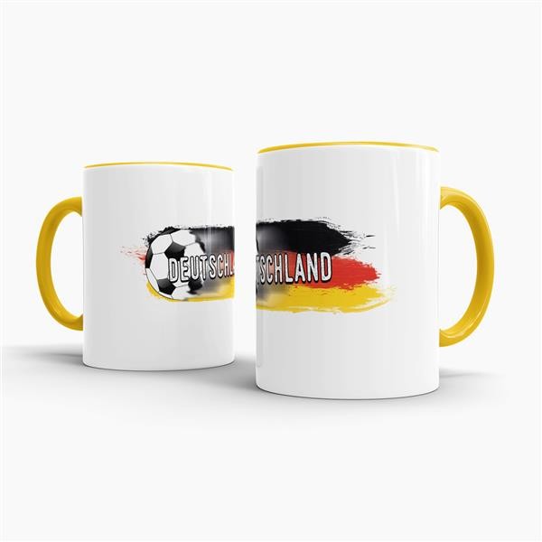 Tasse Deutschland Fussball Innen &amp; Henkel Gelb