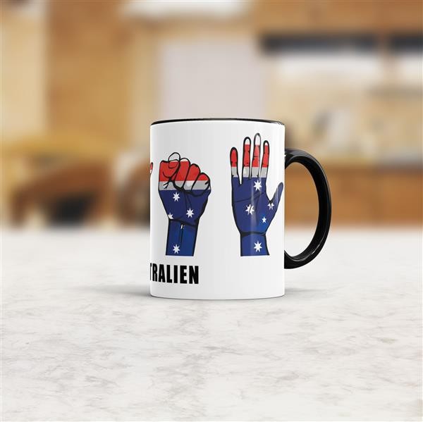 Tasse Handzeichen Australien Schwarz