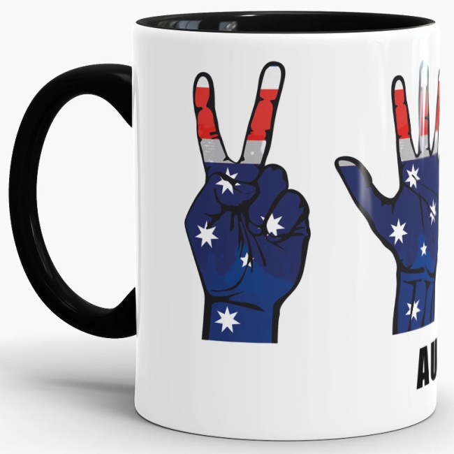 Tasse Handzeichen Australien Schwarz
