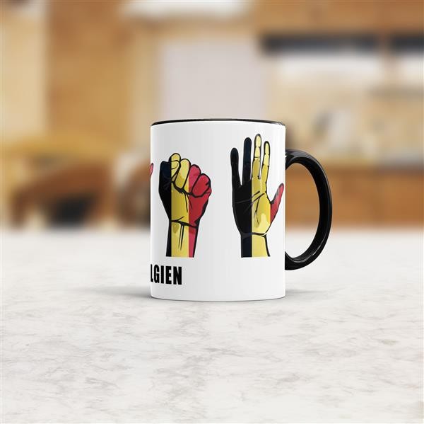 Tasse Handzeichen Belgien Schwarz