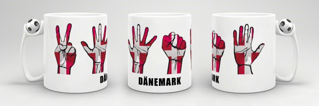 Tasse Handzeichen D&auml;nemark Fussball