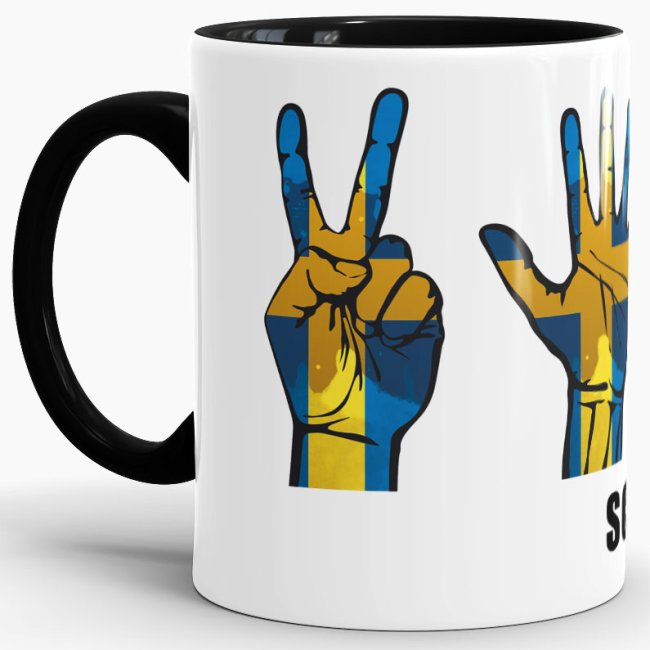 Tasse Handzeichen Schweden Schwarz