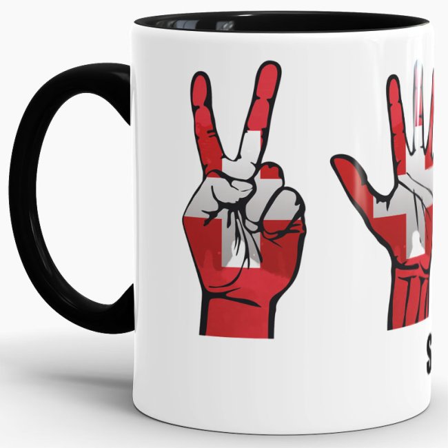 Tasse Handzeichen Schweiz Schwarz