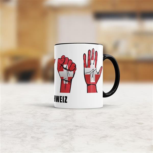 Tasse Handzeichen Schweiz Schwarz