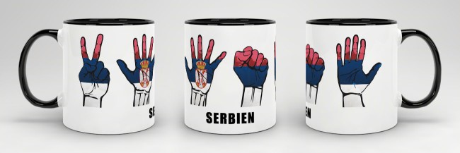 Tasse Handzeichen Serbien Schwarz