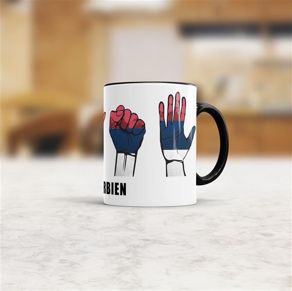 Tasse Handzeichen Serbien Schwarz
