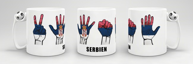 Tasse Handzeichen Serbien Fussball
