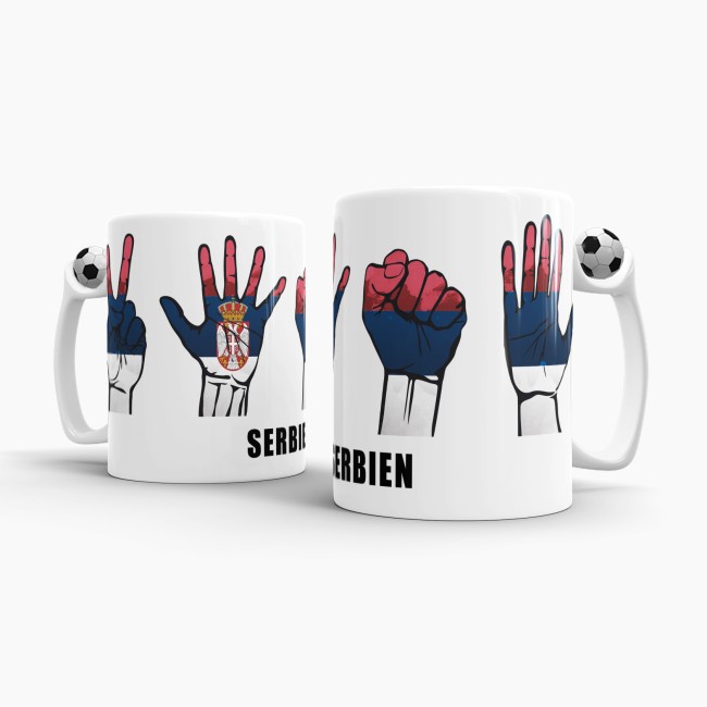 Tasse Handzeichen Serbien Fussball