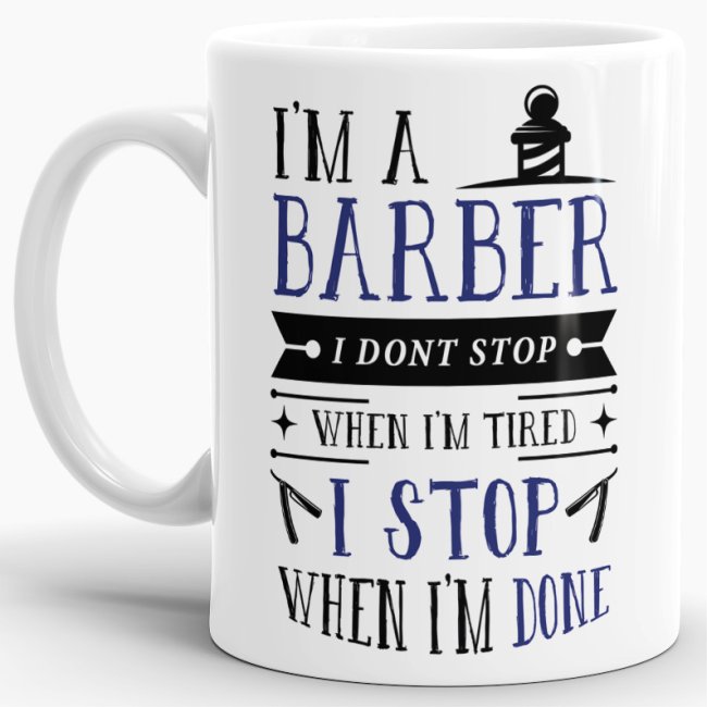 Tasse I&acute;m a Barber Blau Weiss