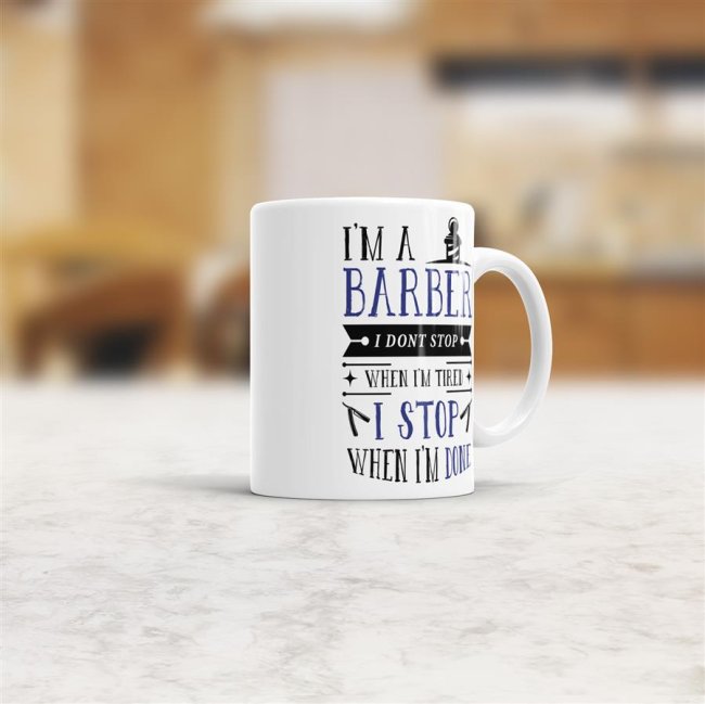 Tasse I&acute;m a Barber Blau Weiss