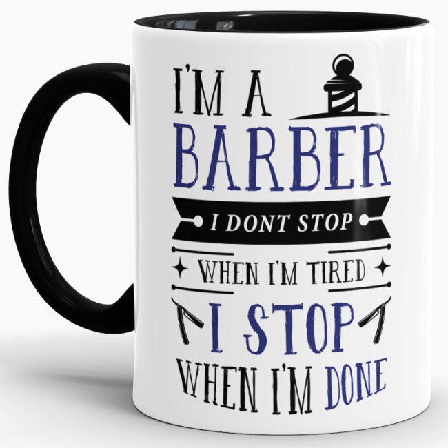 Tasse I&acute;m a Barber Blau Schwarz