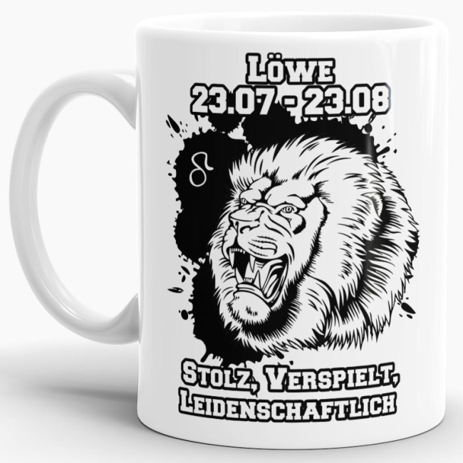 Sternzeichen-Tasse - Sternzeichen L&ouml;we - Wei&szlig;
