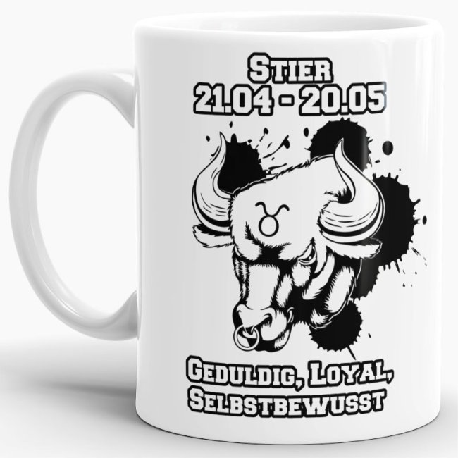 Sternzeichen-Tasse - Sternzeichen Stier - Wei&szlig;