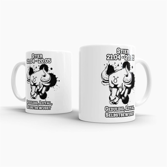 Sternzeichen-Tasse - Sternzeichen Stier - Wei&szlig;