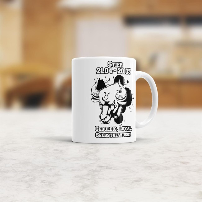 Sternzeichen-Tasse - Sternzeichen Stier - Wei&szlig;