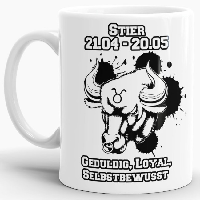 Sternzeichen-Tasse - Sternzeichen Stier - Wei&szlig;
