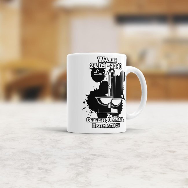 Sternzeichen-Tasse - Sternzeichen Waage - Wei&szlig;