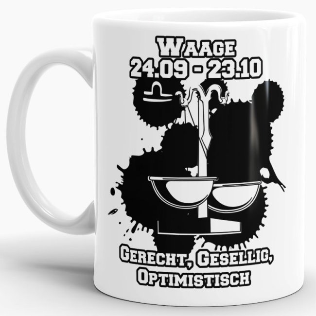 Sternzeichen-Tasse - Sternzeichen Waage - Wei&szlig;