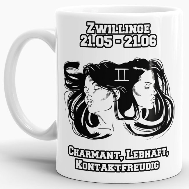 Sternzeichen-Tasse - Sternzeichen Zwillinge - Wei&szlig;