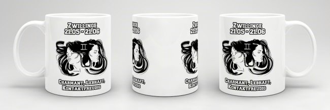 Sternzeichen-Tasse - Sternzeichen Zwillinge - Wei&szlig;