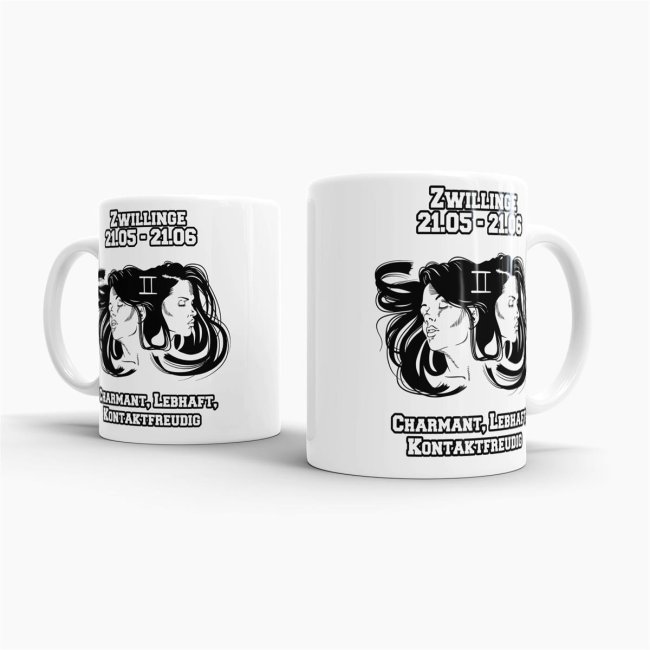 Sternzeichen-Tasse - Sternzeichen Zwillinge - Wei&szlig;