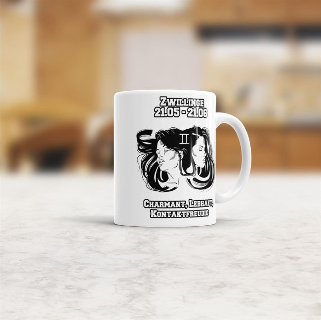 Sternzeichen-Tasse - Sternzeichen Zwillinge - Wei&szlig;